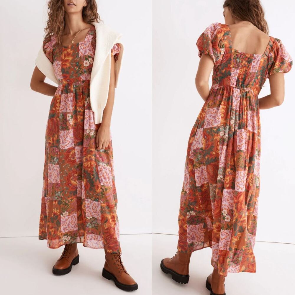 Banjanan Dragon Maxi Dress S/M‎ Patchwork Floral Colorful 100% Cotton Boho India